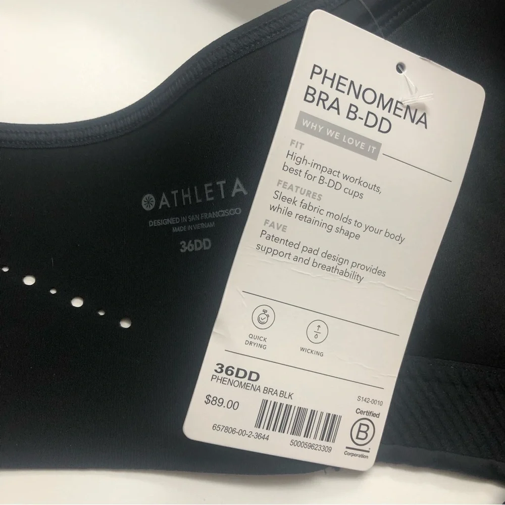 NWT ATHLETA Women’s Black Phenomena Bra Size: 36DD